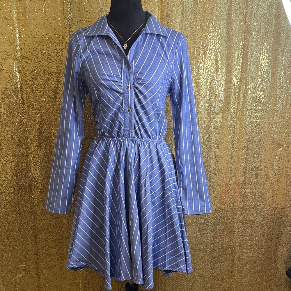 VENUS Blue and White Striped Long Sleeve Dress